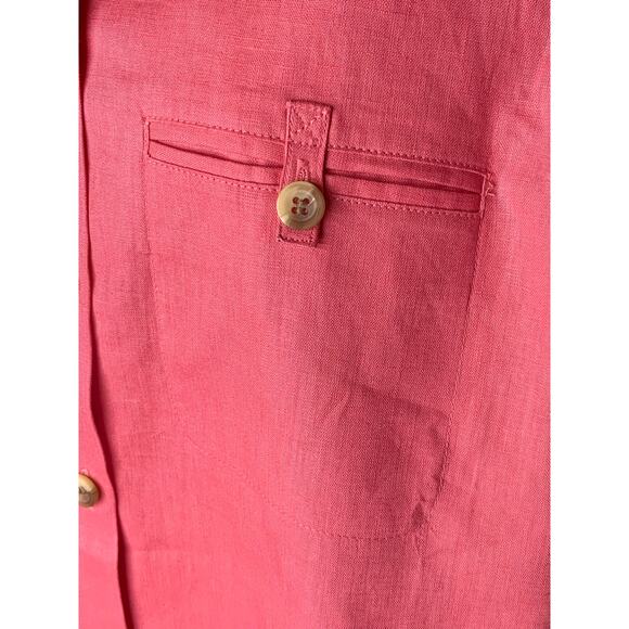 Liz Baker Blouse Size Large Shirt Women Petite Pink 3/4 Sleeve Button Up Pocket - Picture 2 of 12